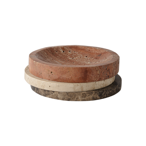 Pila Bowl Red Travertine, Travertine & Emperador